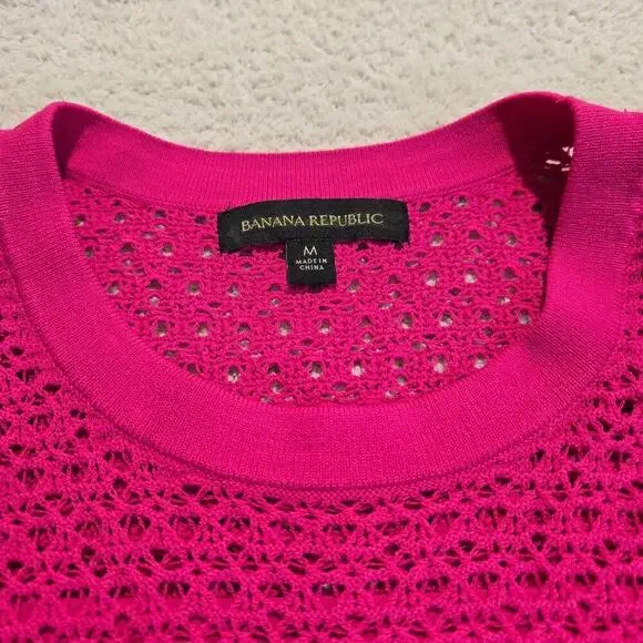 Banana Republic Fuschia Pink Open Knit Sweater Dress with Underslip Size M - Picture 5 of 12